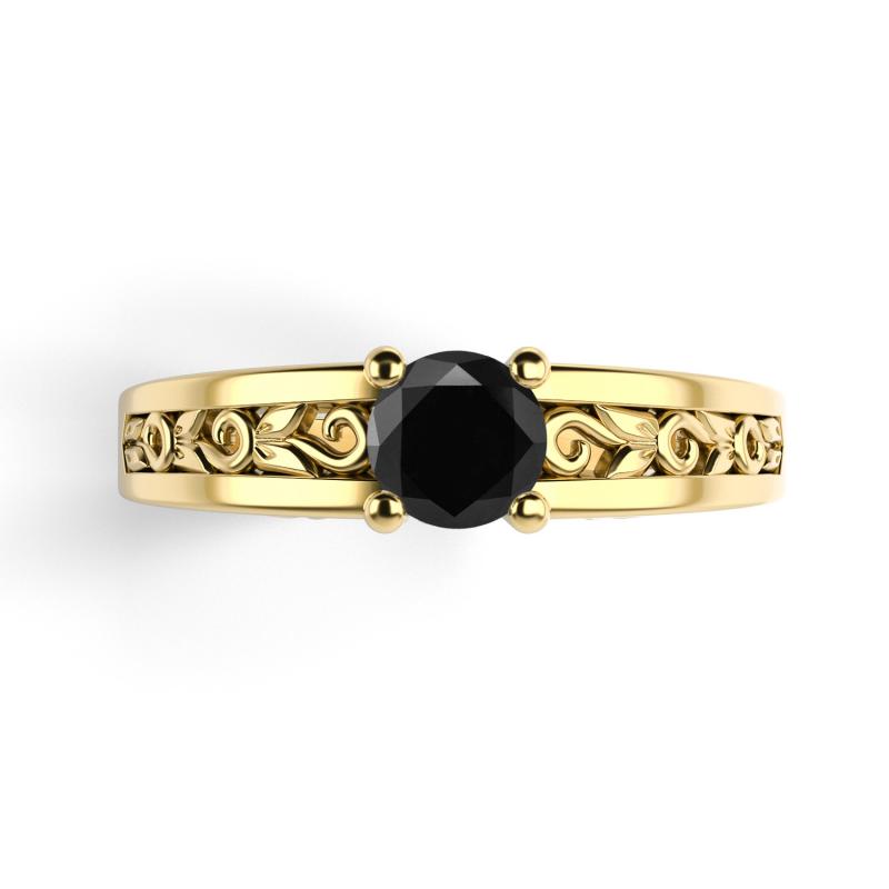 Vintage Ring in Gelbgold mit schwarzem Diamanten 31119