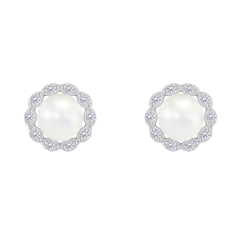 Goldene Halo-Ohrringe mit Perlen und Diamanten Desten 42489