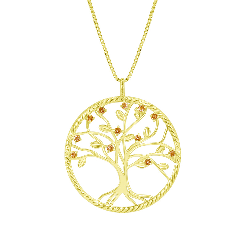 Silberne Citrin-Halskette in der Form des Baum des Lebens Jonesy