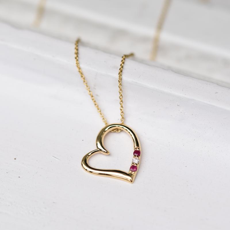 Goldene Halskette in Herz-Form mit Rubinen und Diamanten Tanish 49159