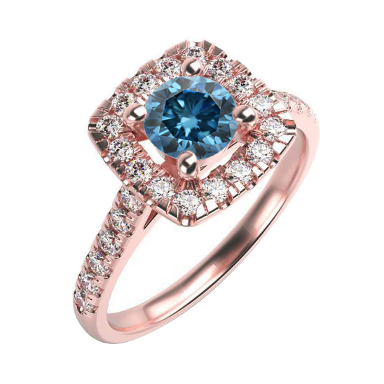 Ring aus Rosegold mit blauem Diamanten 59419