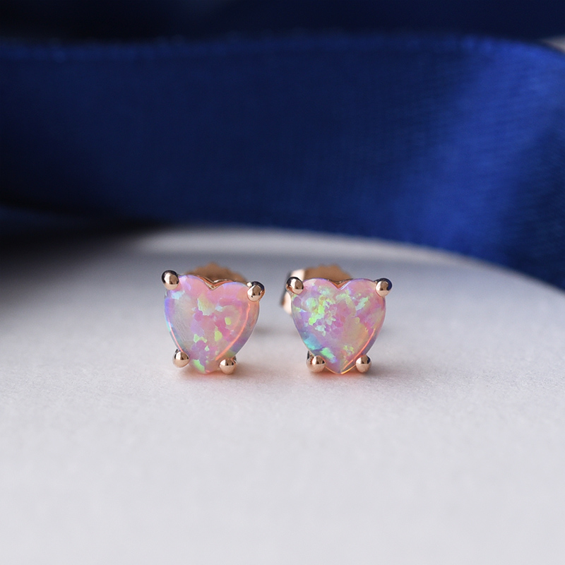 Goldene Ohrringe mit rosa Opalen in Herzform Kaciah 76149