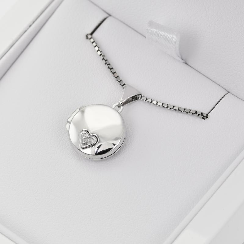 Silbernes Medaillon mit Diamant im Herz Barra 8009