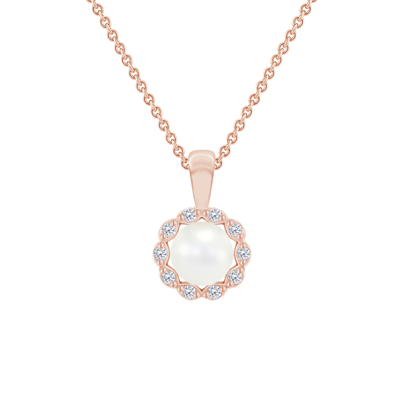 Goldene Halo-Halskette mit Perle und Diamanten Elizabella 80299